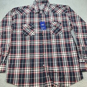 Vintage Blue Ocean Shirt Men's 3XL DeadStock Red White Blue Plaid‎ Button Up Y2K